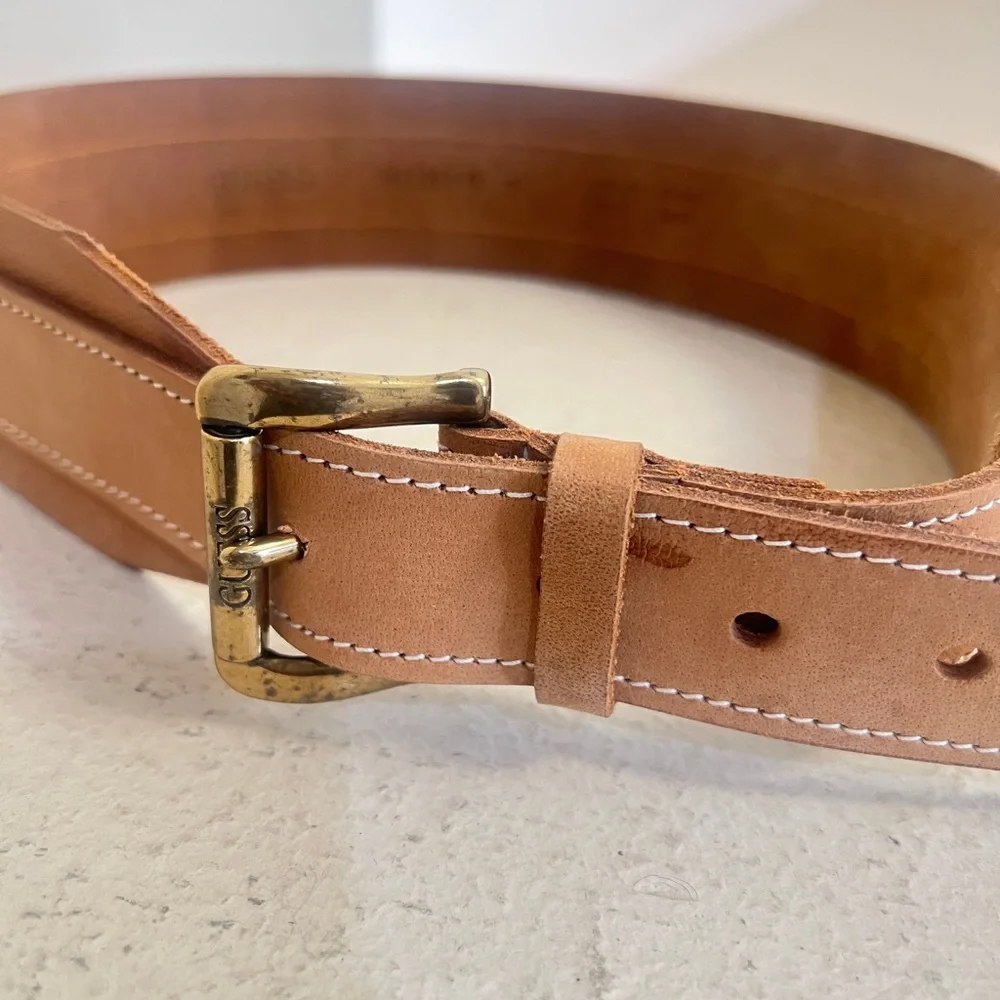 Guess tan leather wide‎ waist snatcher Belt Y2K boho women small retro western